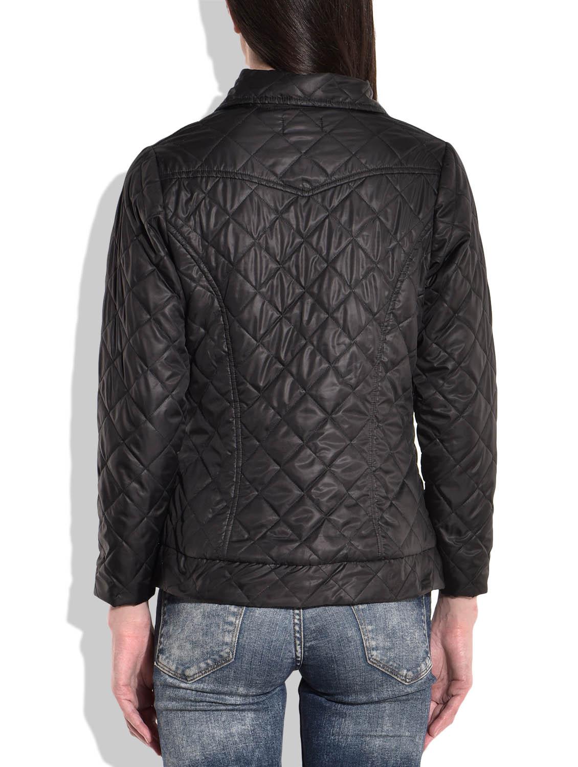 women solid black quilted jacket - 9718050 - Standard Image - 2