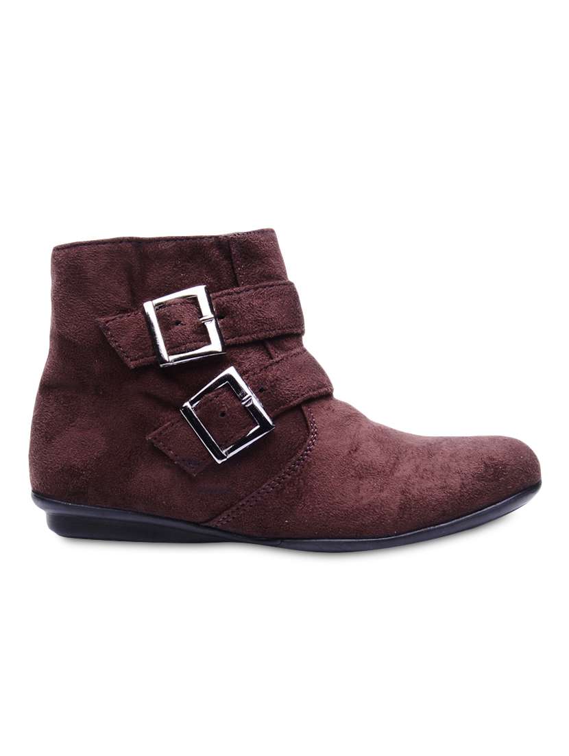brown buckled suede ankle boots