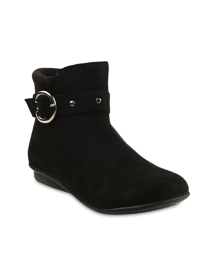 black suede buckled ankle boots