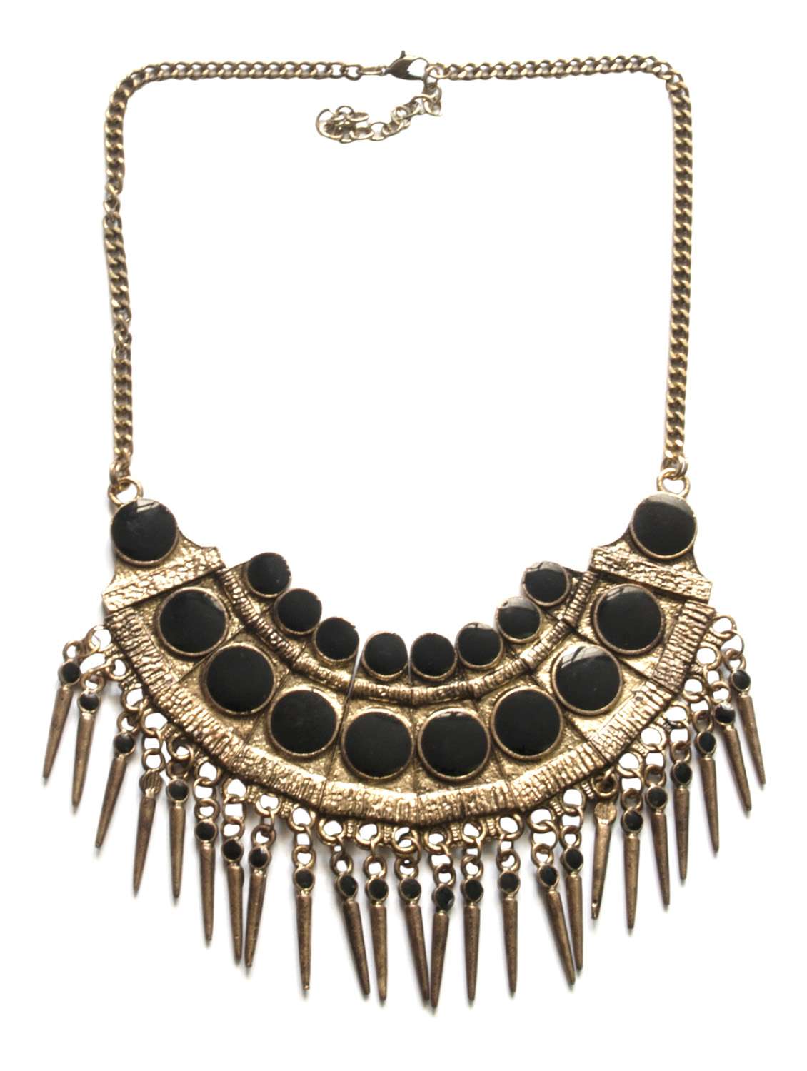 black and gold spiked tribal necklace