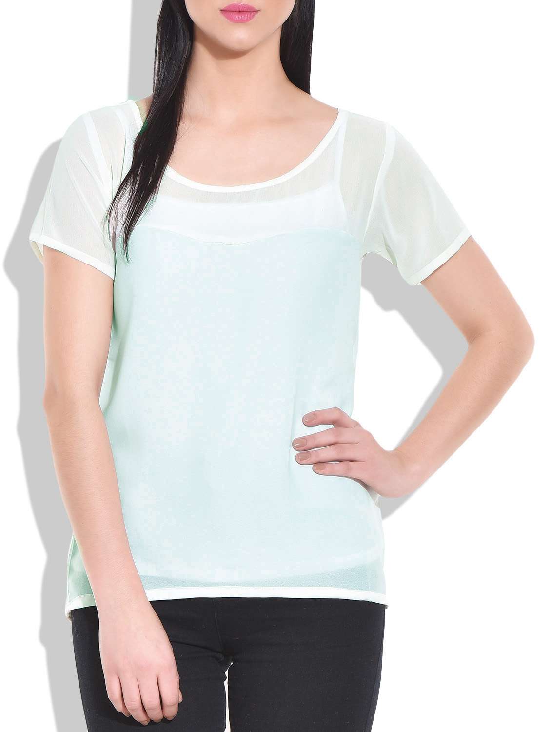 light green plain georgette half yok top