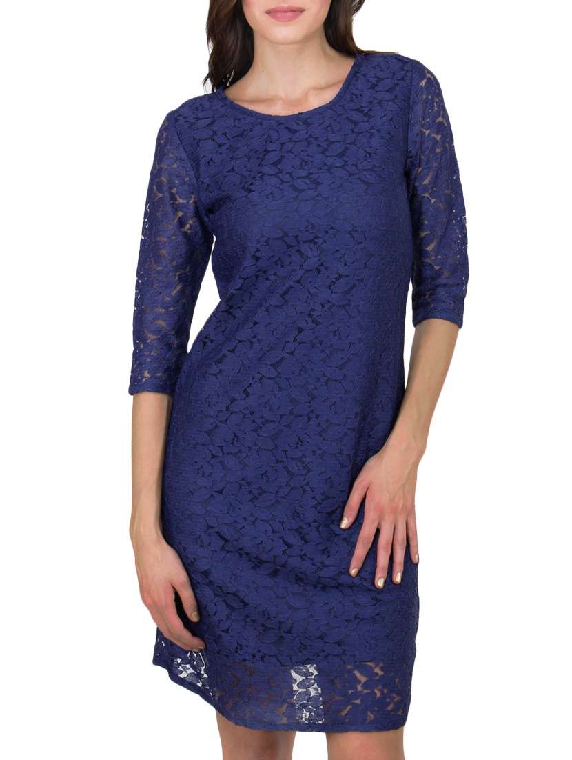 solid navy blue net laced dress