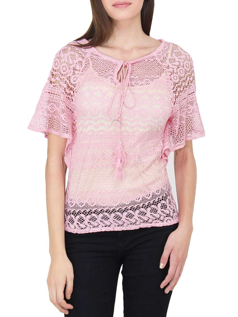 pink net laced top