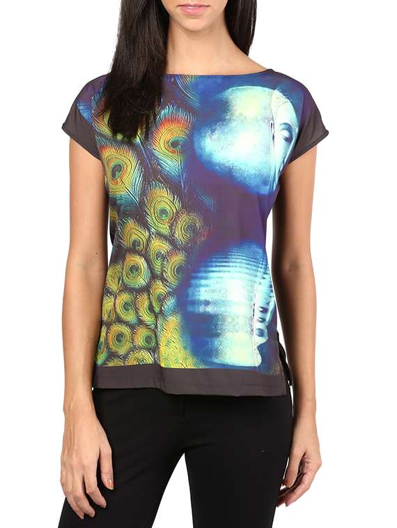 blue abstract digital print tee