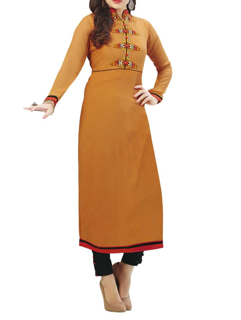 mustard embroidered georgette kurta