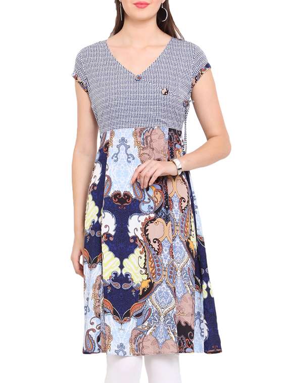 Multicolored printed short sleeved kurta