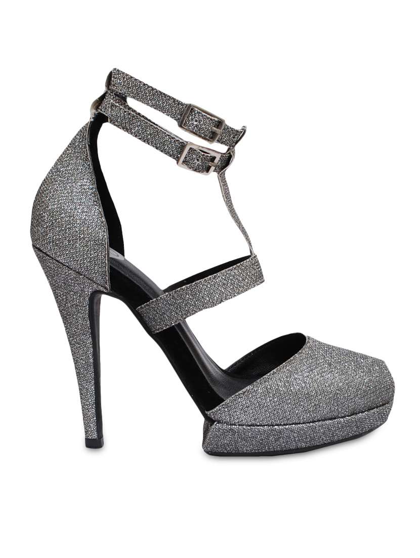 silver faux leather sandals