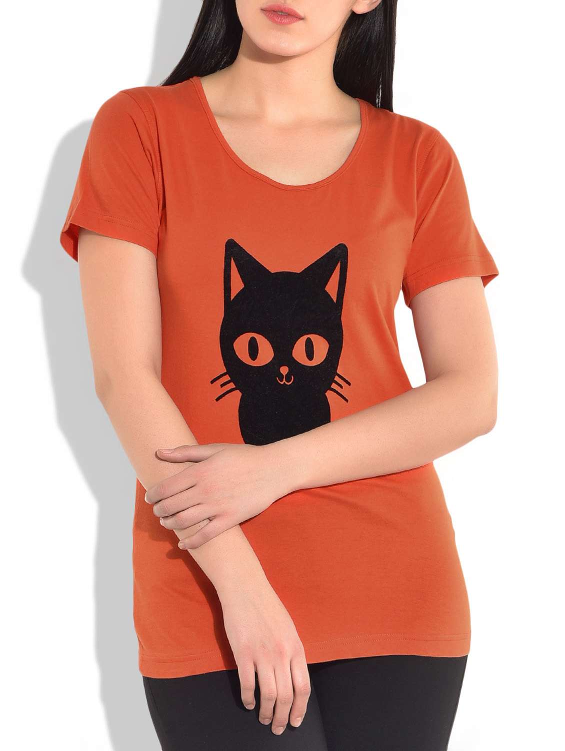orange printed knitted cotton t-shirt