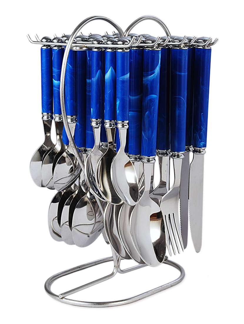 viva dark blue cutlery set- 24 pcs with stand