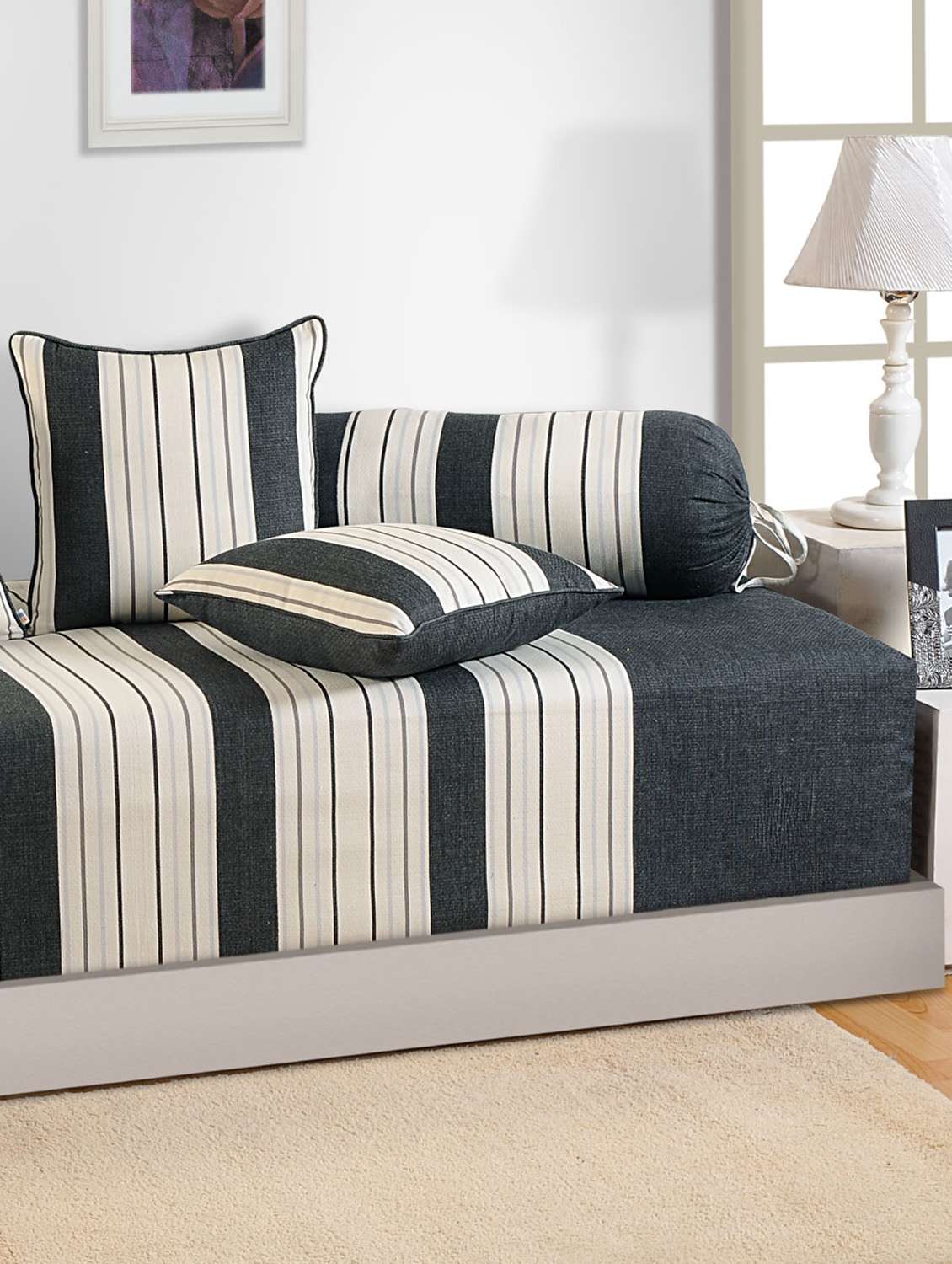 printed stripes diwan set (set of 6 pcs)