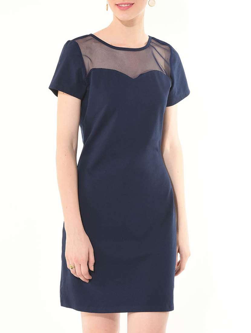 mesh panel short sleeved sheath dress