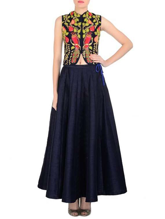 blue Net and art silk lehenga