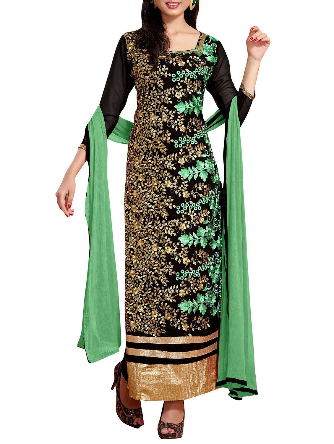 Black Georgette unstitched dress material