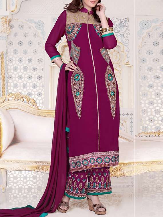 Embroidered unstitched palazzo suit