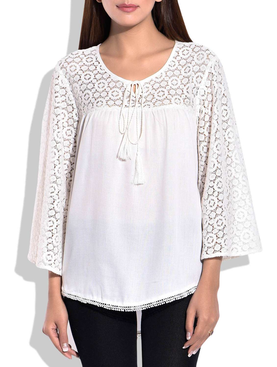 lace bell sleeved tie knot neck top