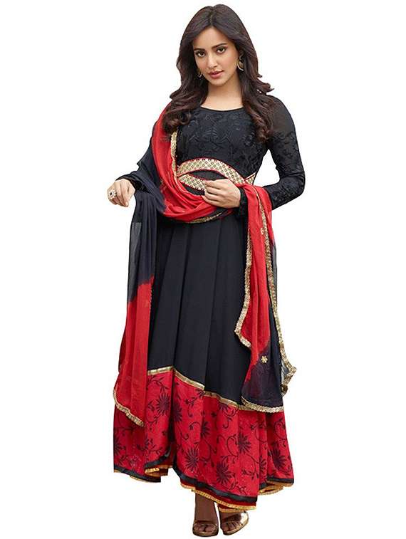 black & red georgette semi stitched suit - 9813592 - Zoom Image - 0