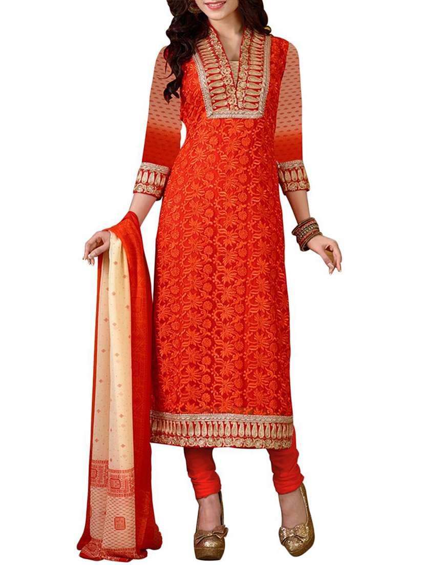 orange georgette semi stitched suit