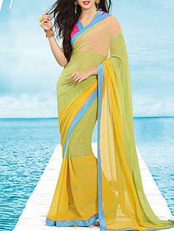 yellow georgette saree