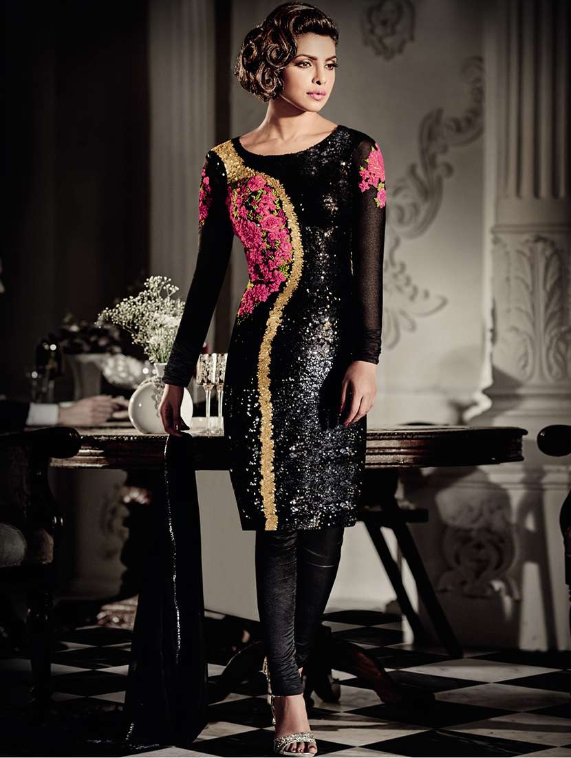 black georgette churidaar unstitched suits