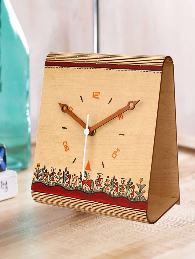 beige brown Wood table clocks