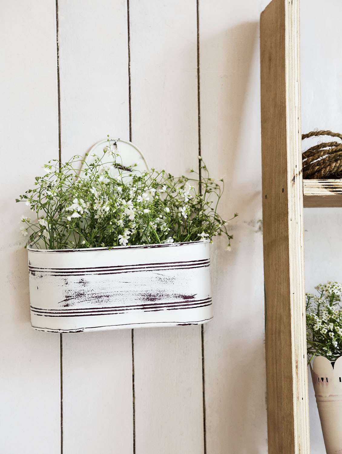 White, Burgundy Metal planter