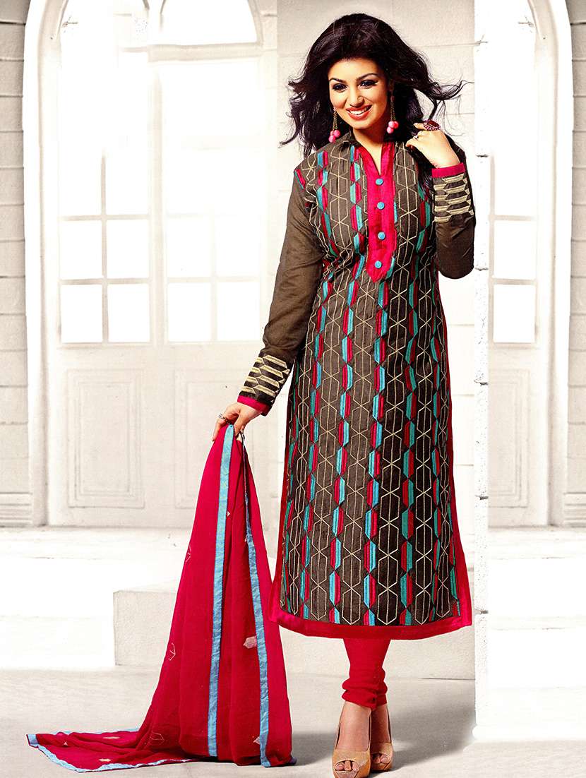 grey chanderi silk dress material