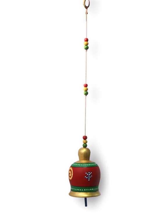 terracotta handpainted bell hanging multicolor