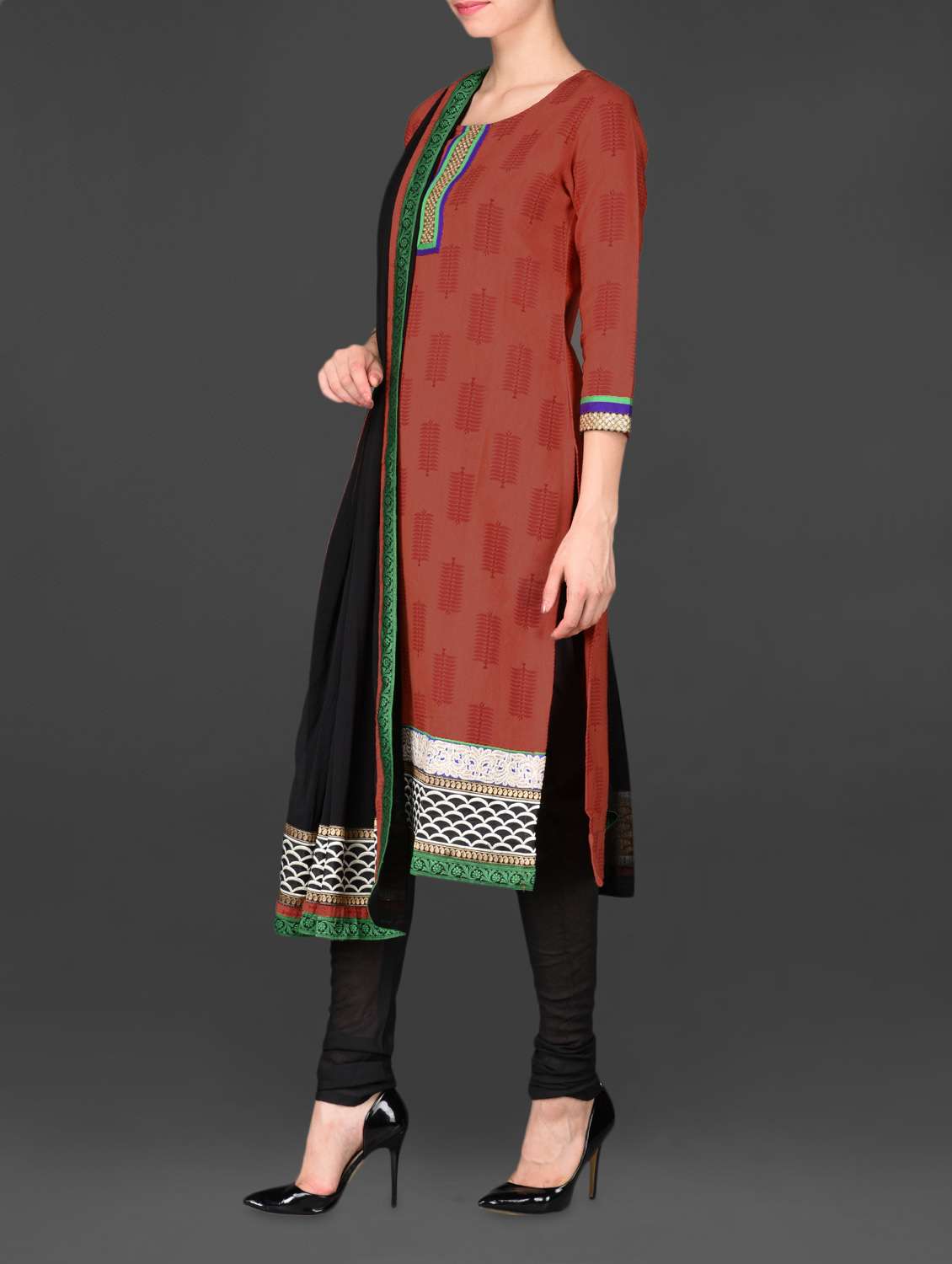 Leaf Printed Embroidered Border Unstitched Suit Set - 985099 -  Standard Image - 2