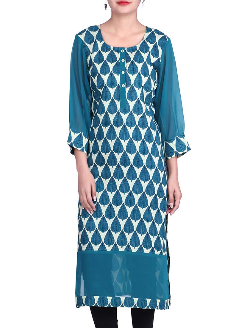 leaves printed straight kurta