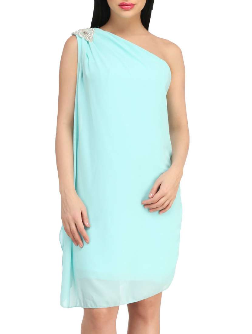 light blue single shoulder dress
