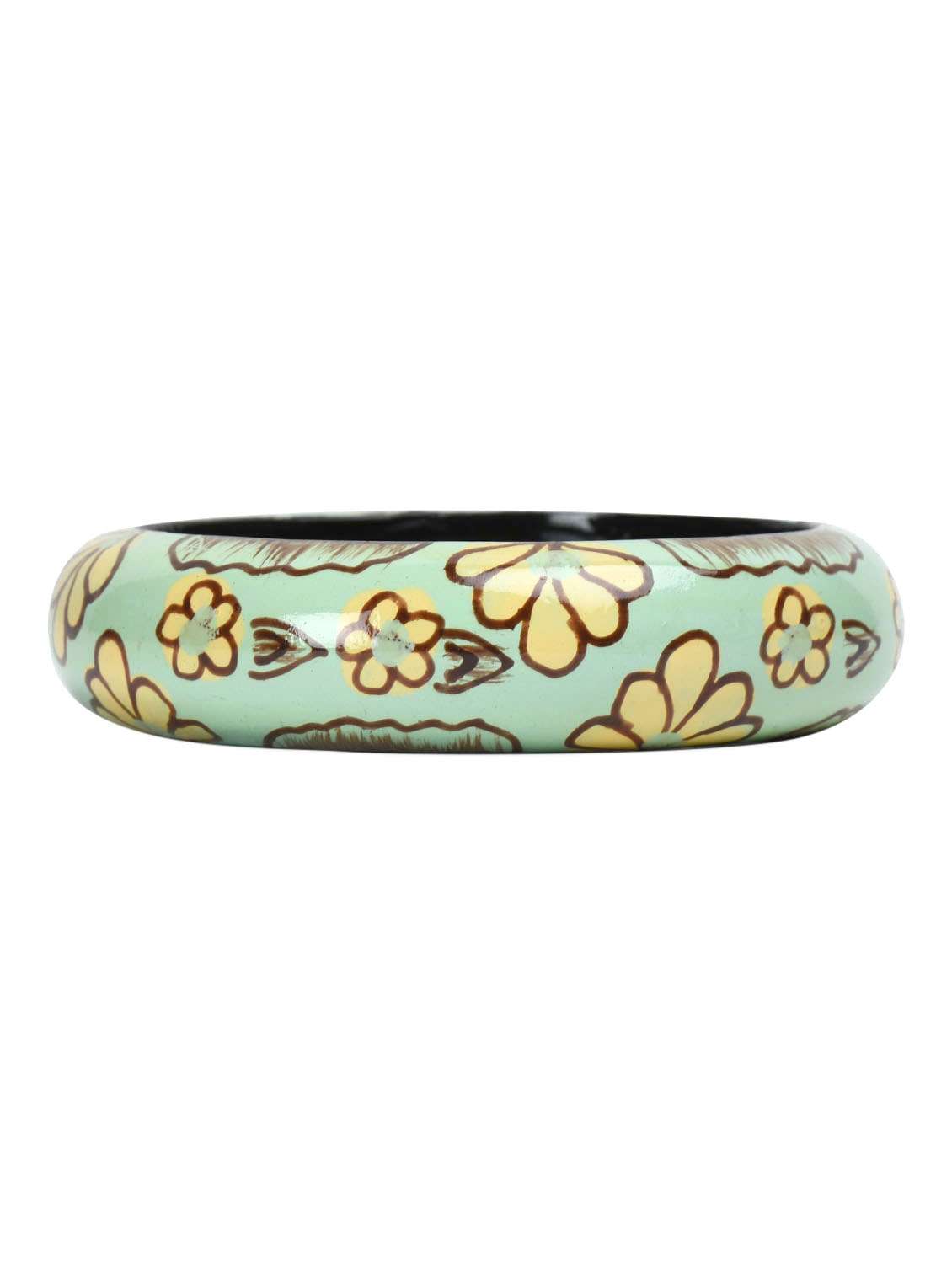 lime green floral print wooden bangle