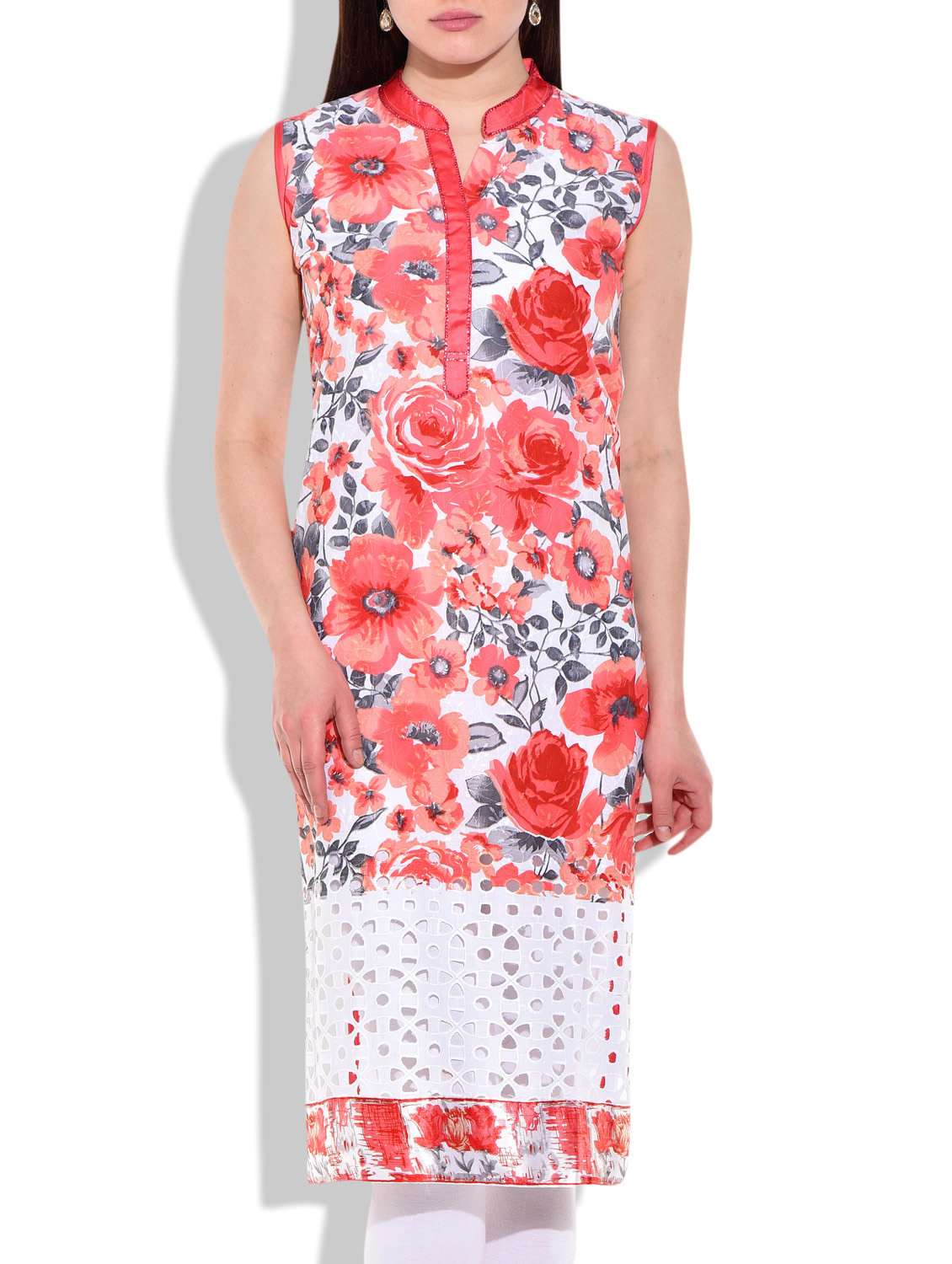 white- multi colored cotton printed kurta