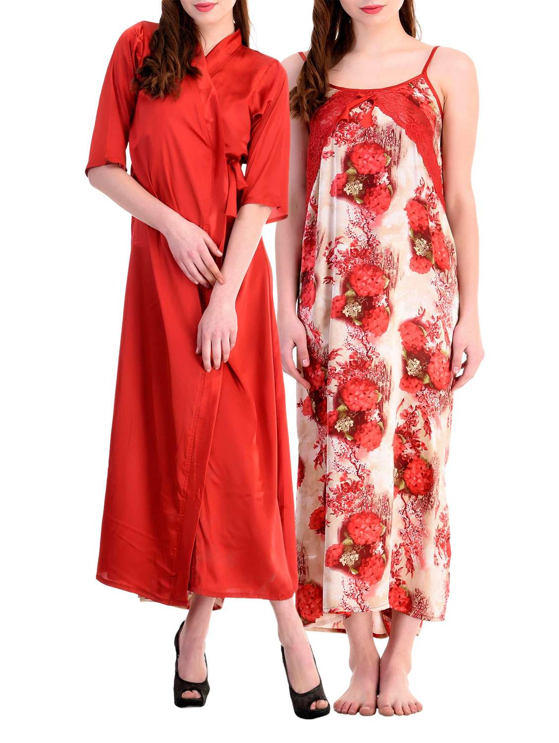 red satin night suit