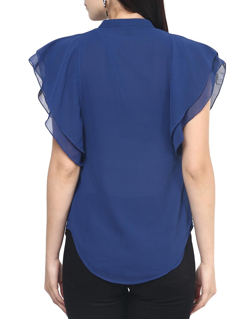 the vanca royal blue georgette top with butterfly sleeves - 9932778 - Standard Image - 2