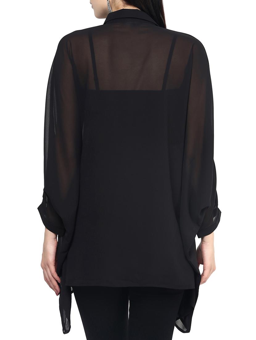 the vanca black georgette shirt with bat sleeves - 9932784 - Standard Image - 2