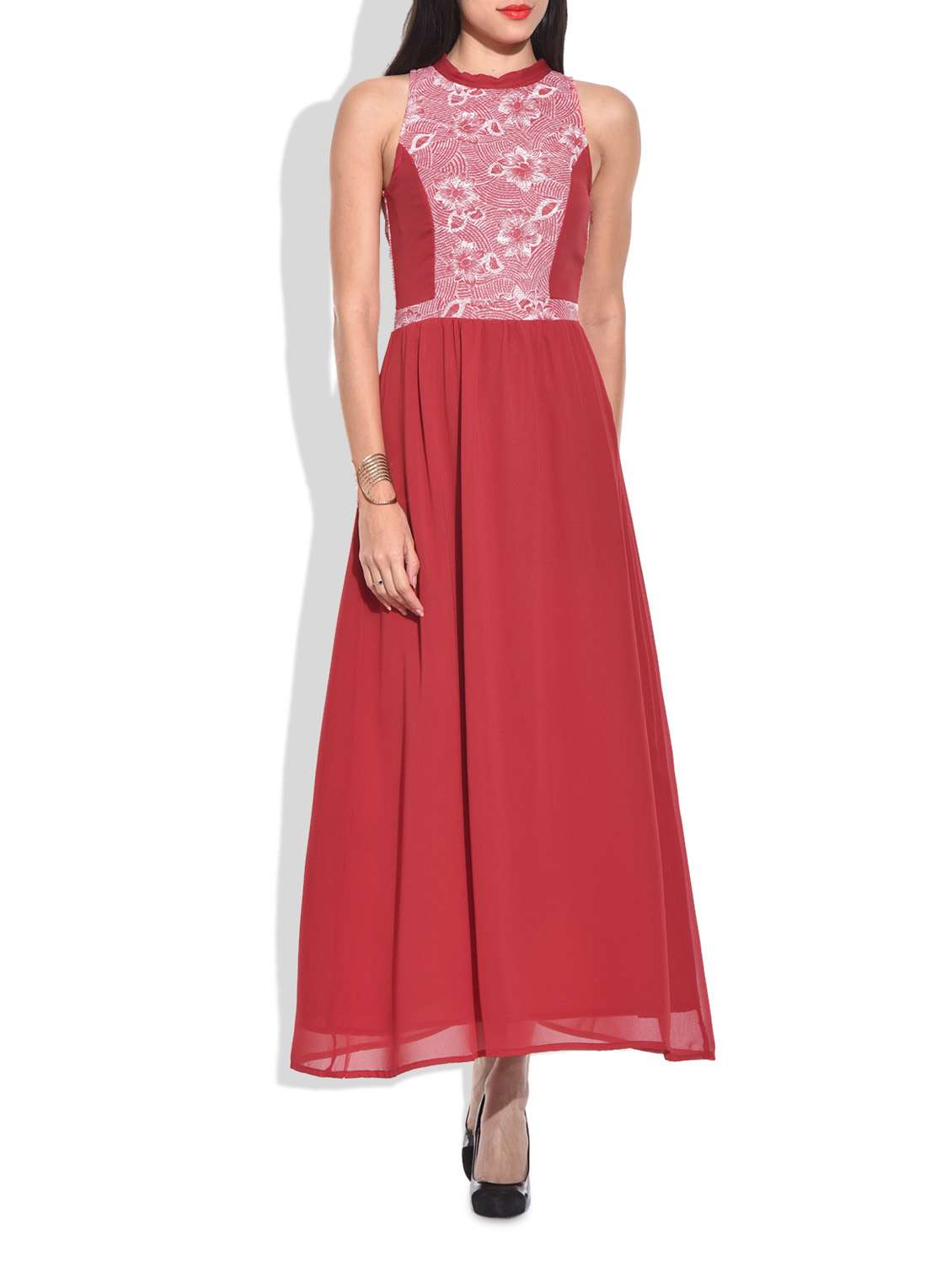 the vanca red printed georgette maxi dress