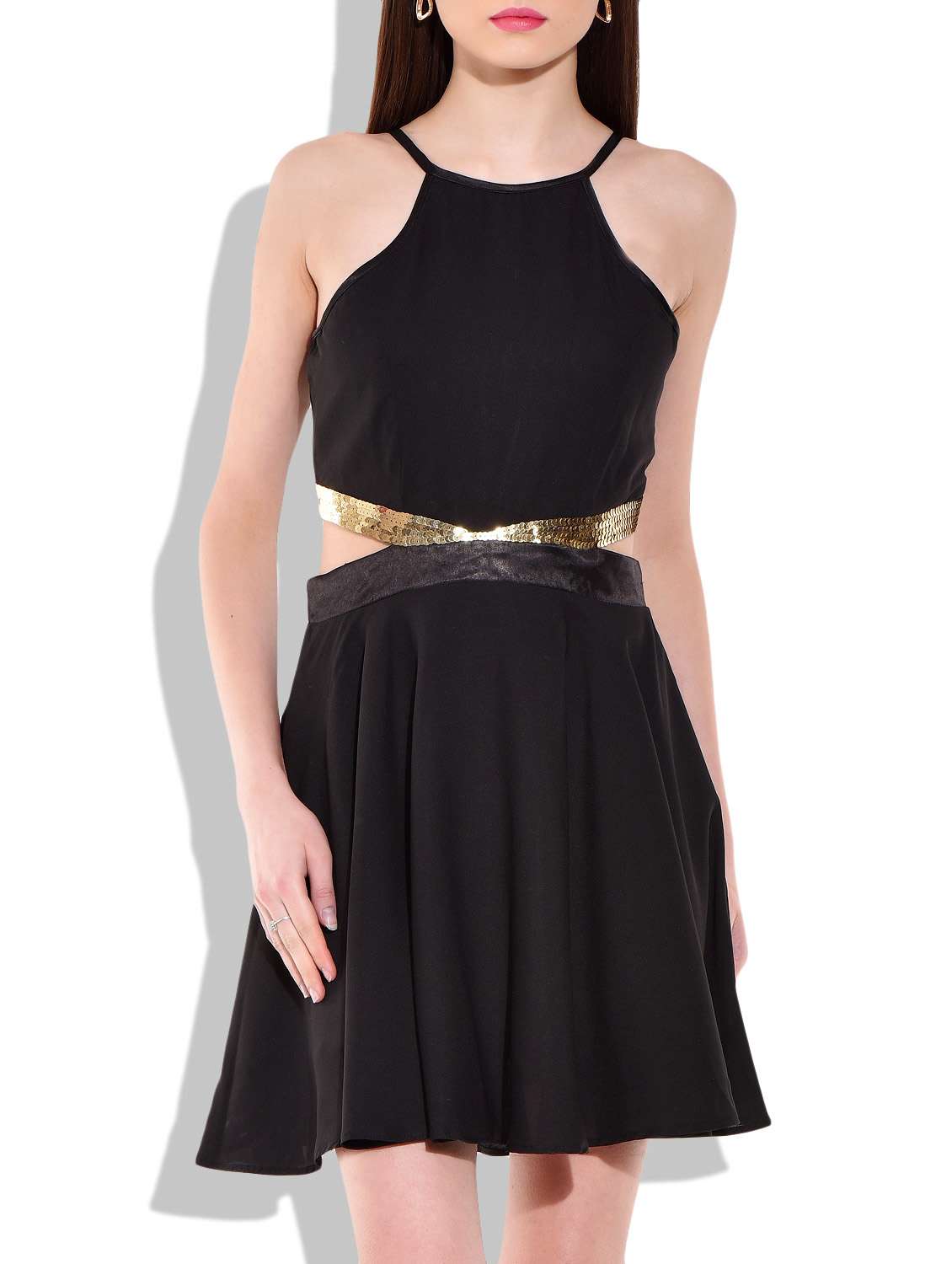 black off shoulder embroidered dress