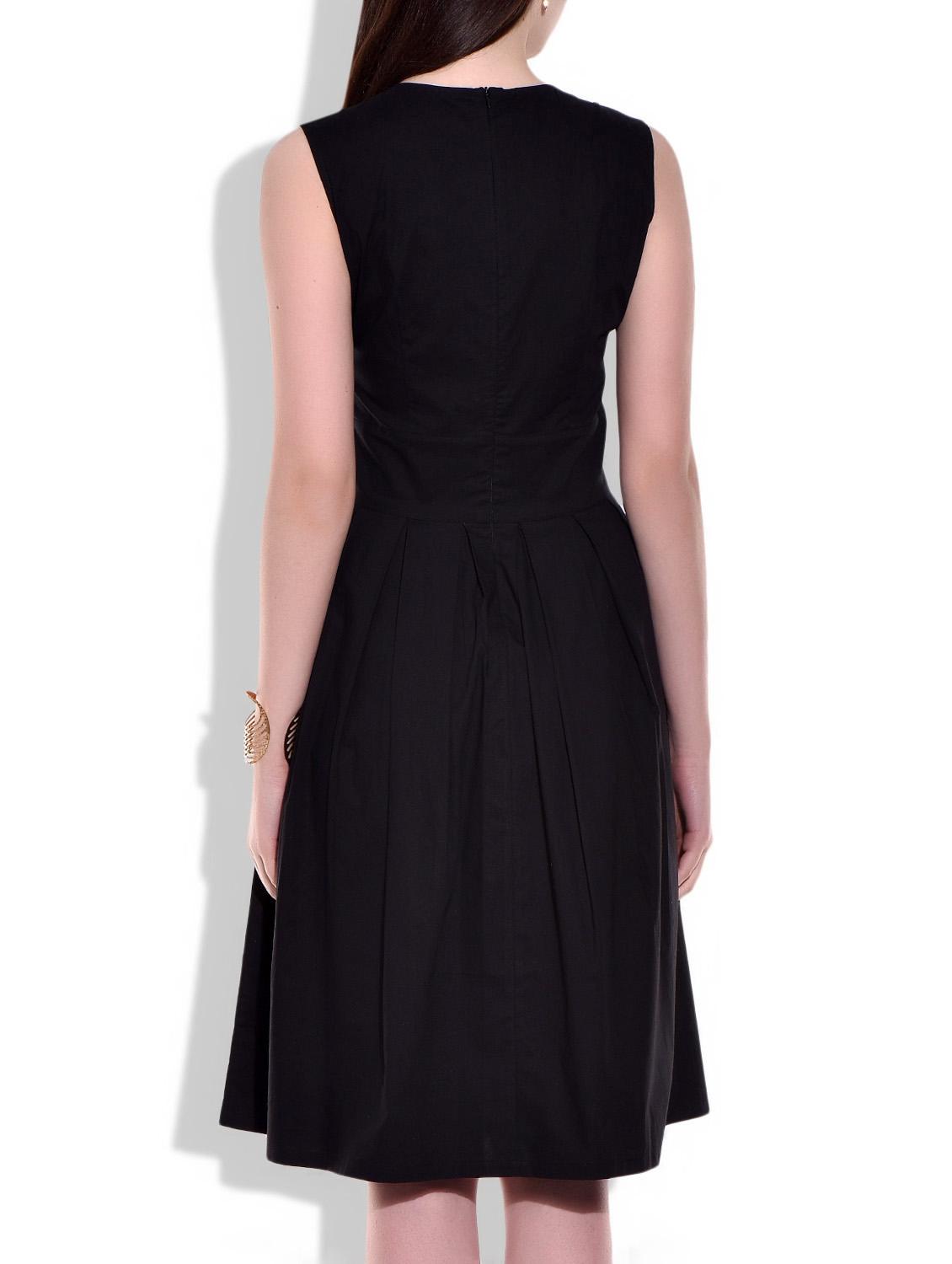 black cotton lycra fit & flayered dress - 9949091 - Standard Image - 2