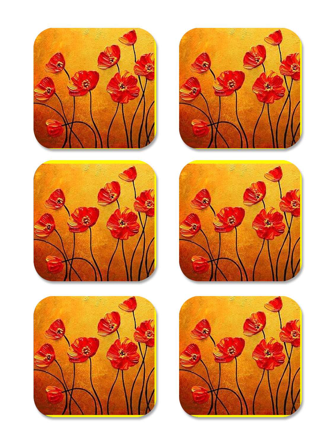 painted flower wooden coaster-set of 6