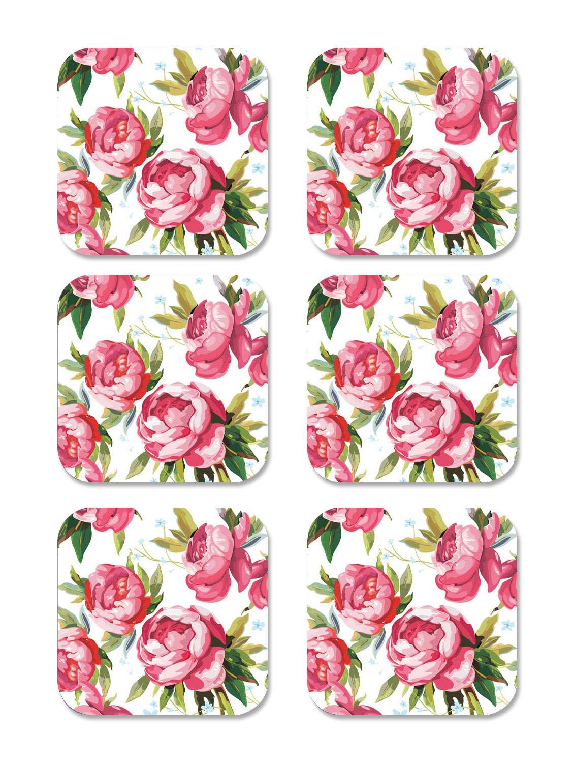 flowers pattern wooden coaster-set of 6