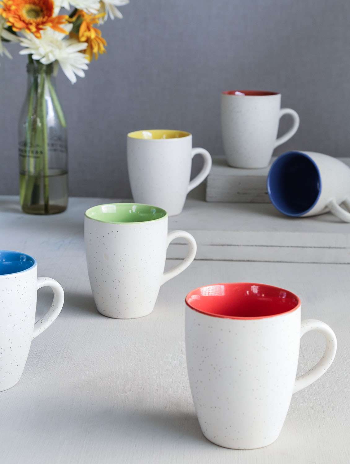 speckled offwhite multicolor cups (set of 6)
