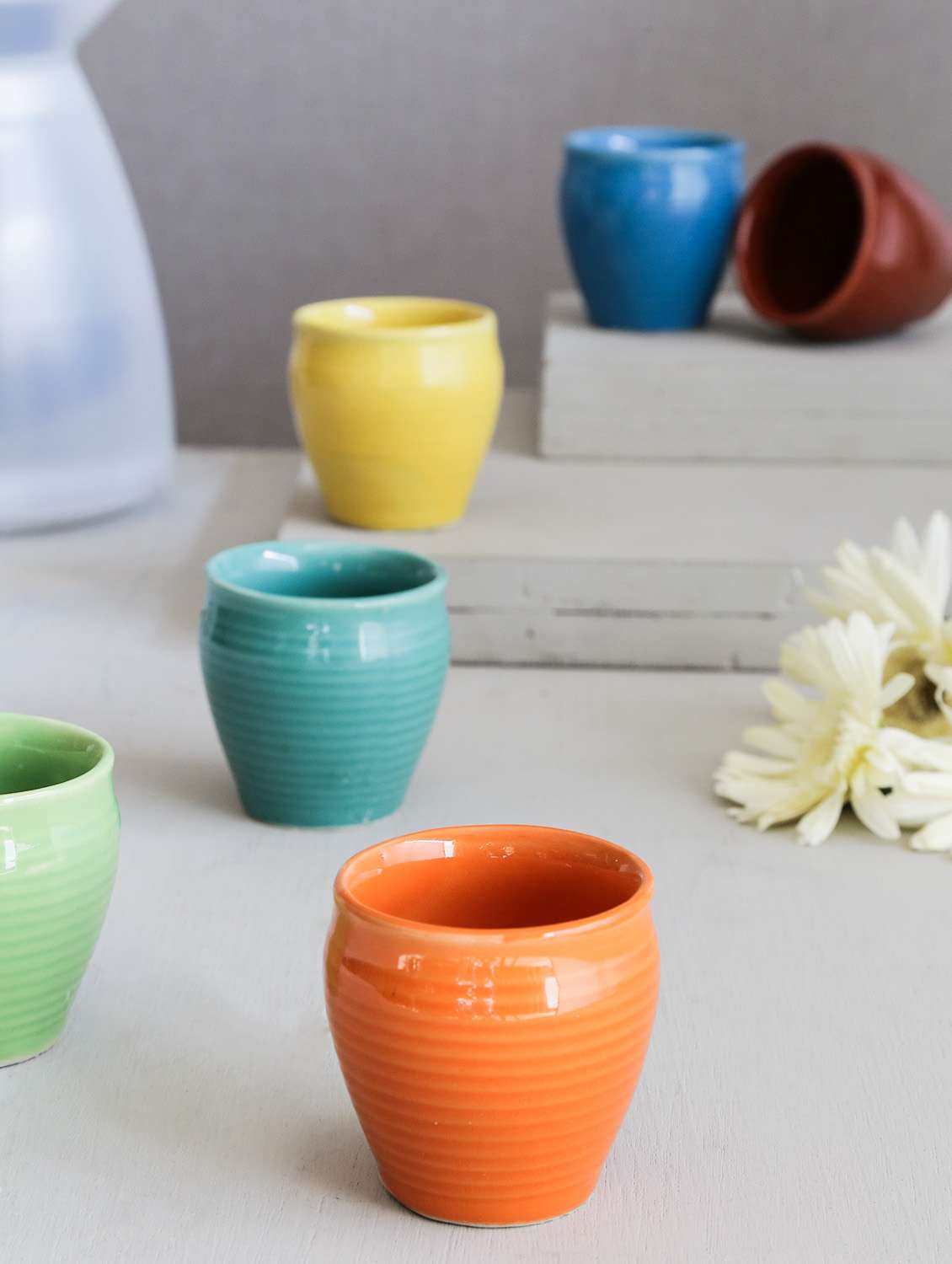 multi color ceramic kullhars (set of 6)