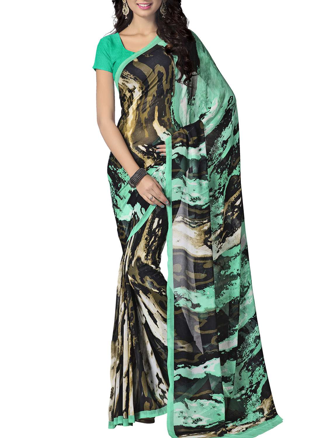 multicolor georgette printed saree with blouse