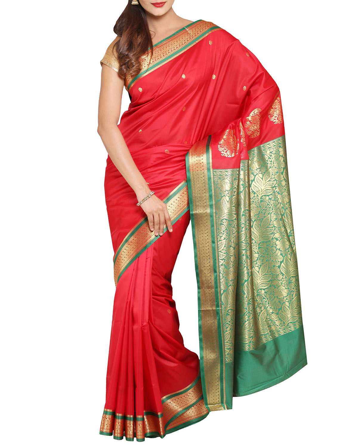 red brocade tussar silk saree