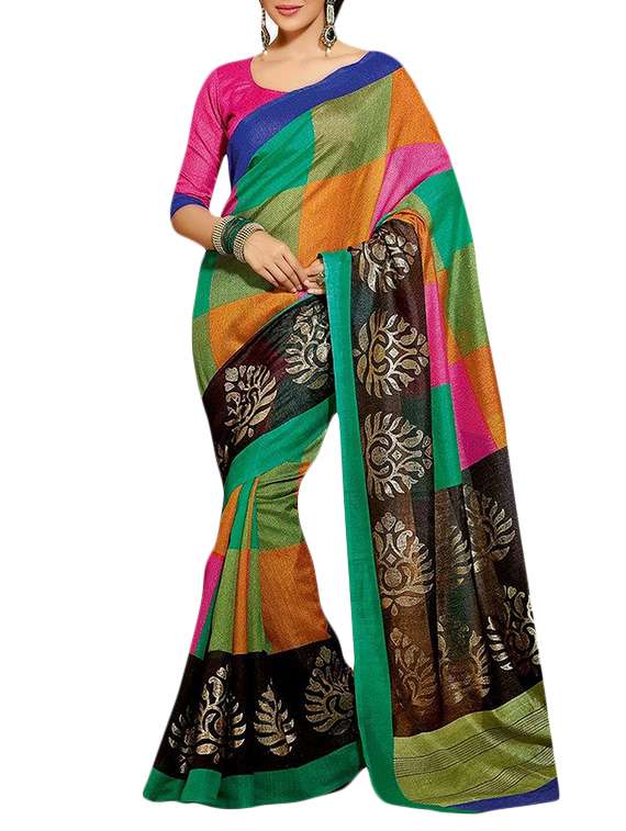 multi colour printed bhagalpuri silk saree