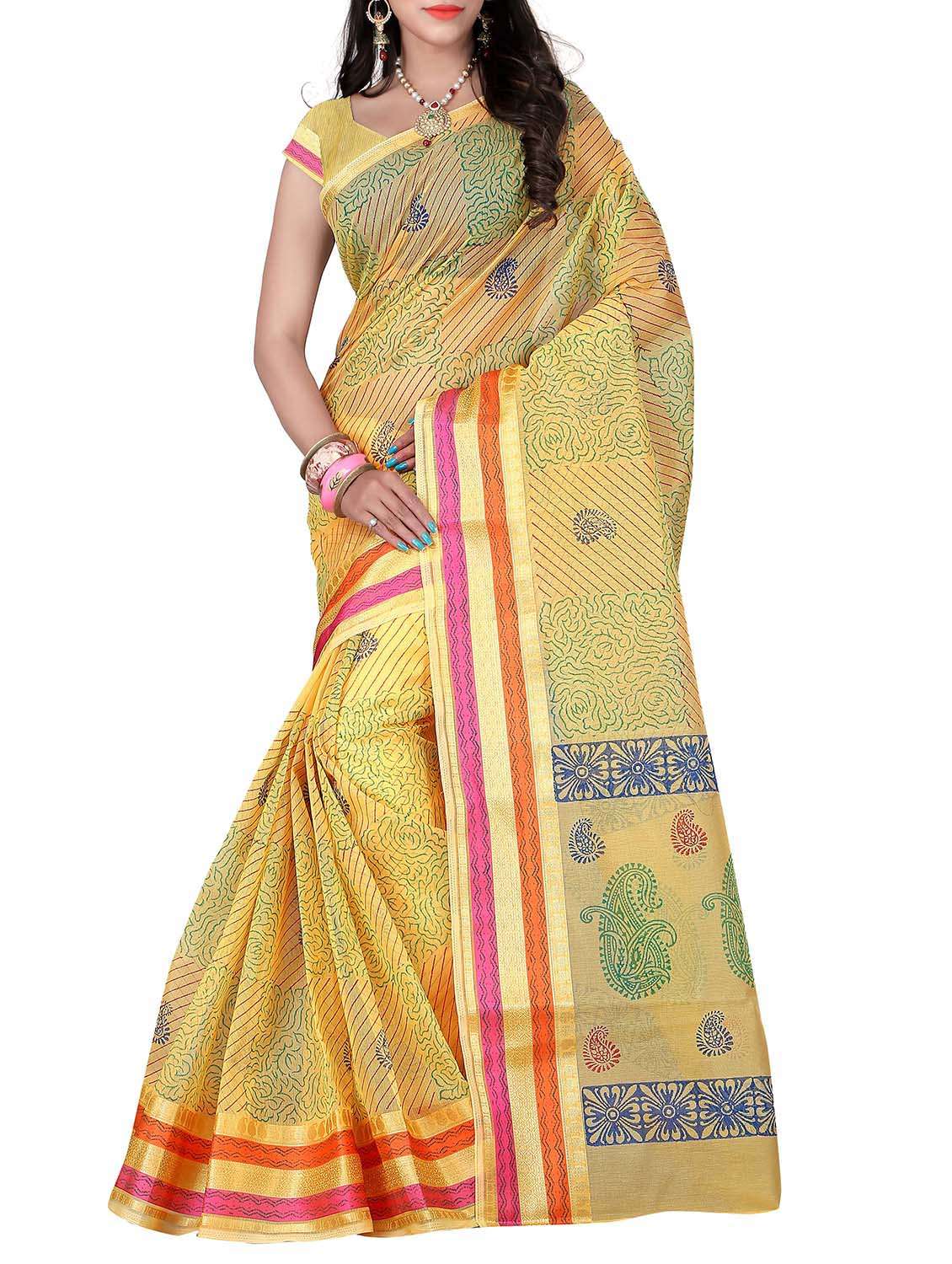 yellow silk saree